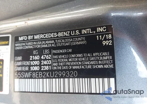 2019 Mercedes-Benz C 300 4Matic из США, поврежденный, VIN 55SWF8EB2KU299320